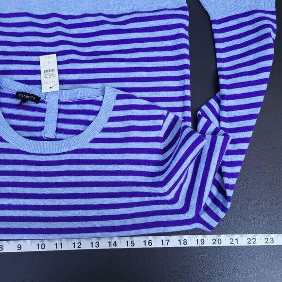 Talbots Womens Lambswool Sweater Purple Blue Size Small Lightweight Striped NWT - Picture 5 of 6